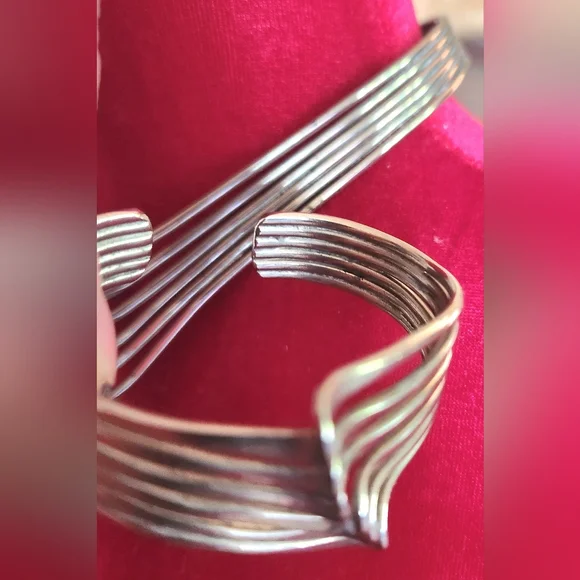 VTG 70's THE WAVE Silver Choker 14" Modernist Boho Neck 7" Wrist Cuff Set - Picture 3 of 8